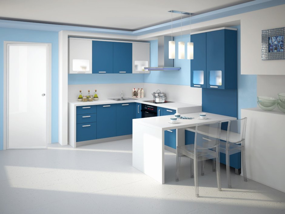 Темно-синий кухонный гарнитур