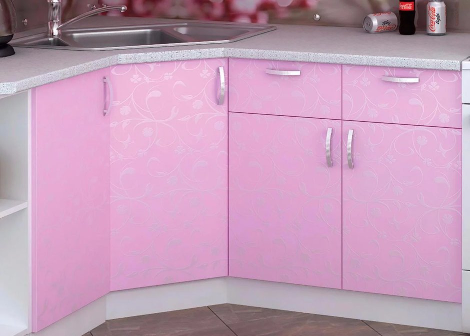 Кухня сиреневая с розовым