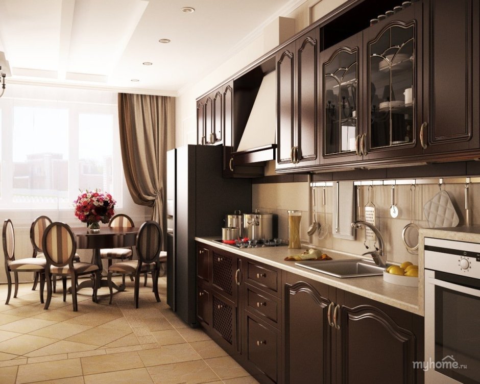 Коричневая кухня в интерьере