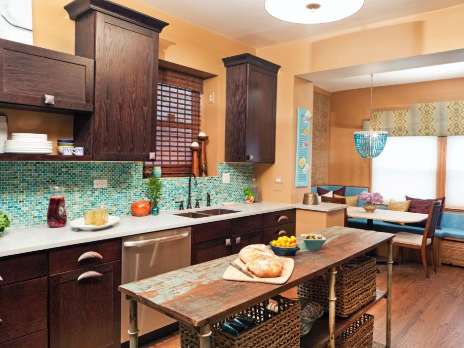 Цвет стен на кухне с коричневым гарнитуром