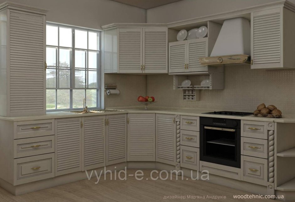 Фото интерьера кухни с жалюзийными кухонными фасадами