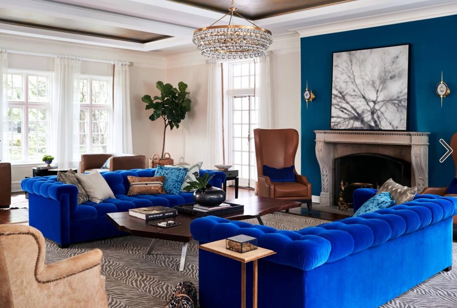Гостиные с синим диваном