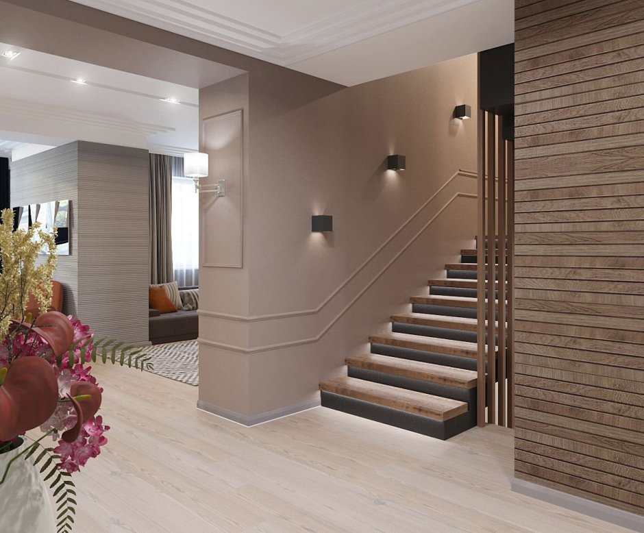 Отделка холла с лестницей