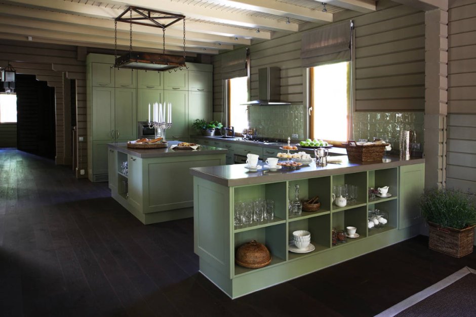 Сочетание оливкового цвета в интерьере кухни