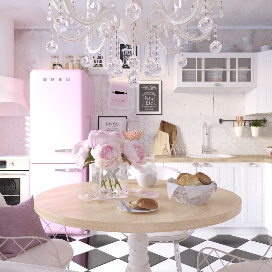 Кухонный гарнитур в розовых тонах