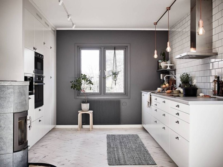 Серый цвет стен на кухне