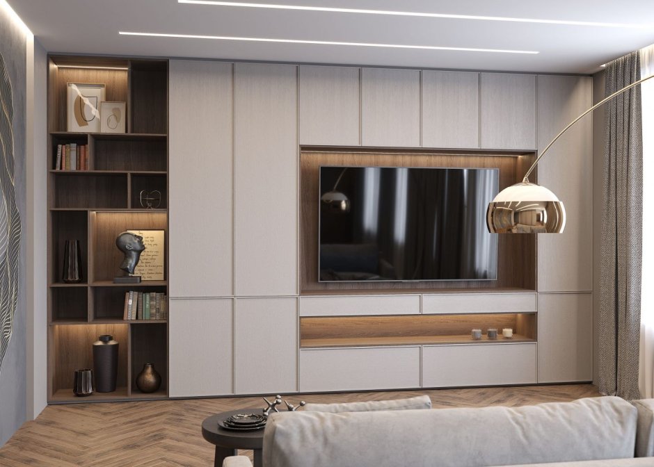 Угловой шкаф с зеркалом и полками