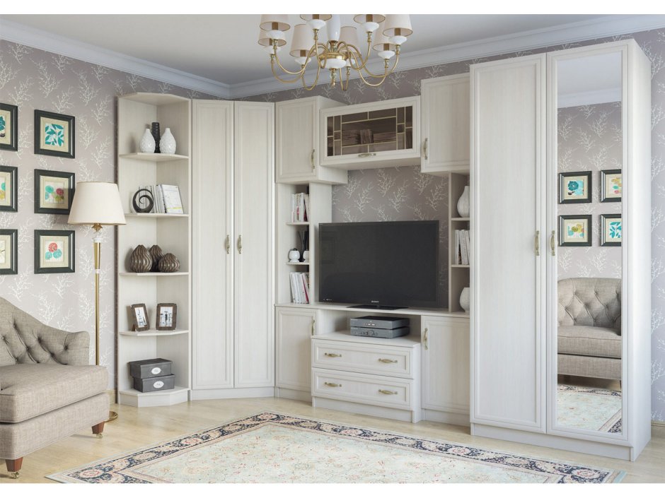 Шкаф-купе в интерьере гостиной