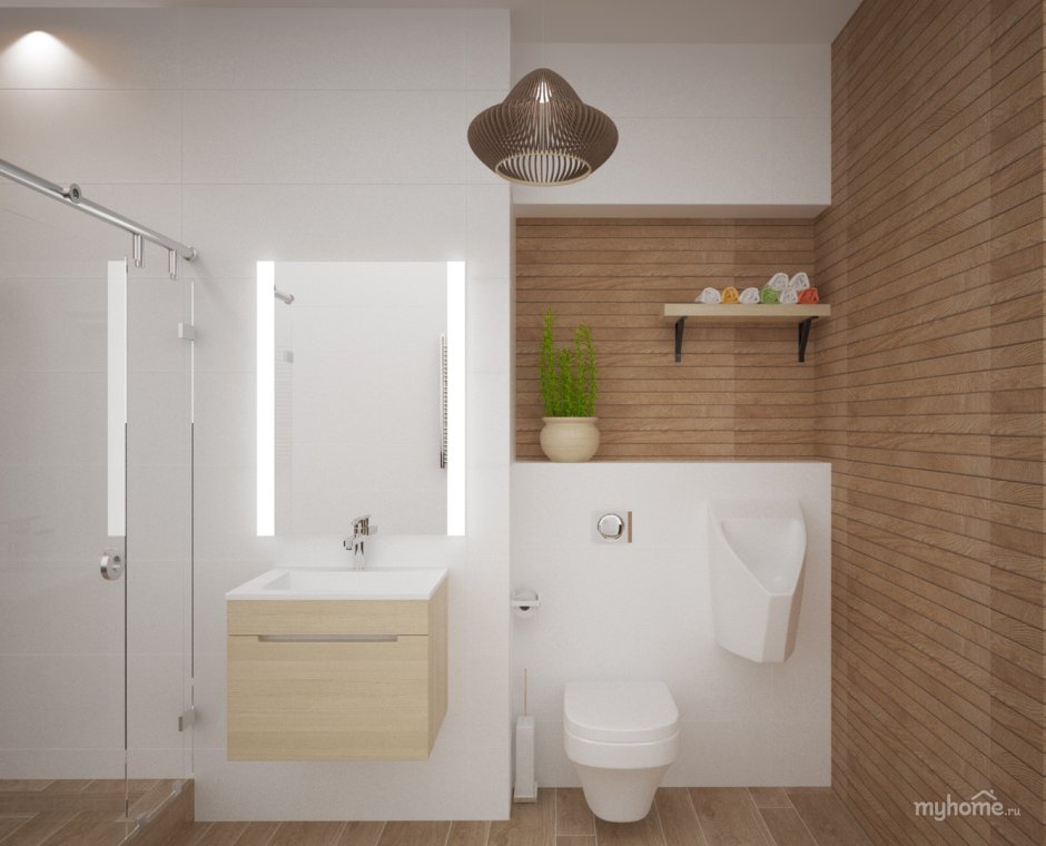 Ванная белая с деревом