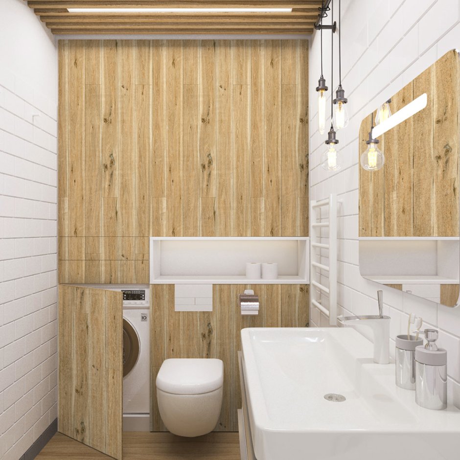 Туалет с деревянными панелями