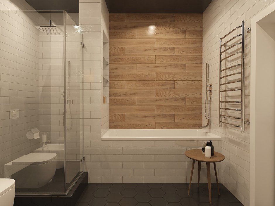 Санузел с плиткой под дерево