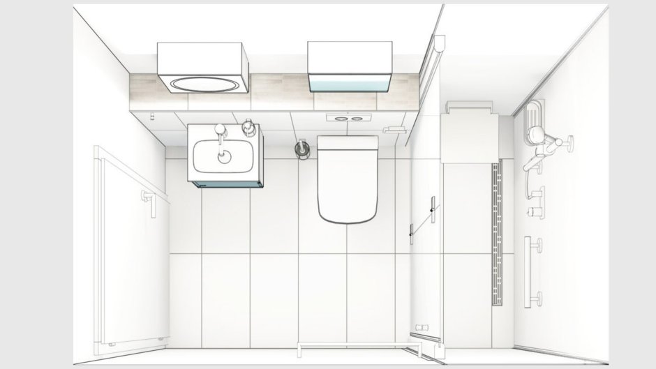 Интерьер узкой ванной комнаты