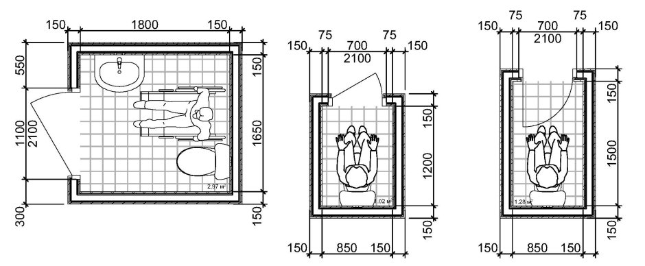 Минимальные габариты санузла душевая кабина+унитаз