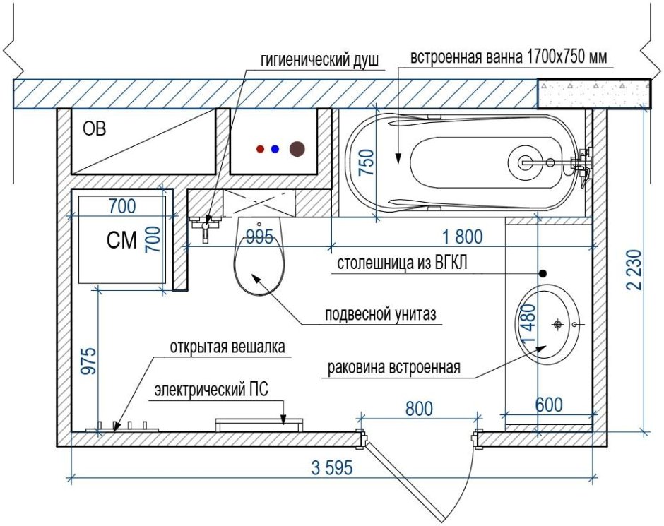 Совмещённый санузел 3м2 планировка