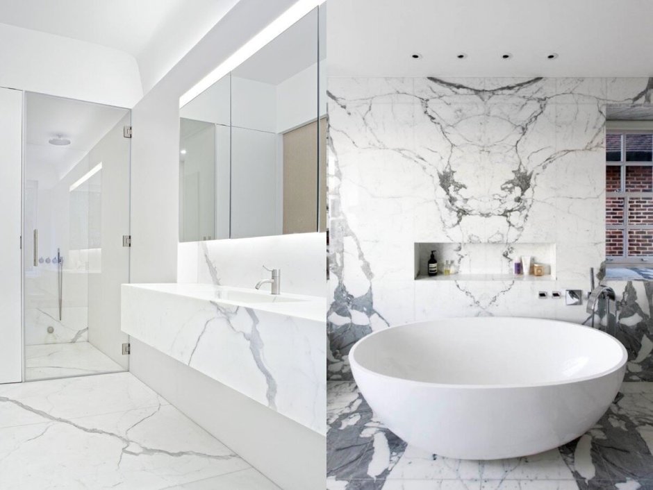 Белый мрамор в интерьере ванной