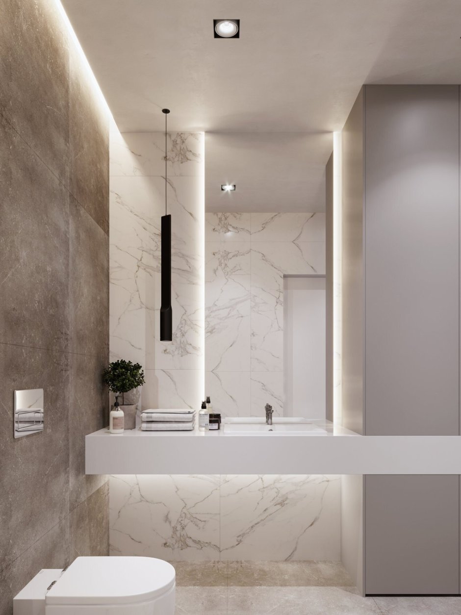 Ванная белый мрамор с бежевым