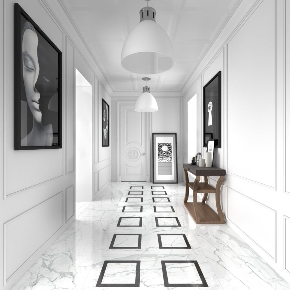 Черно белая плитка в коридоре