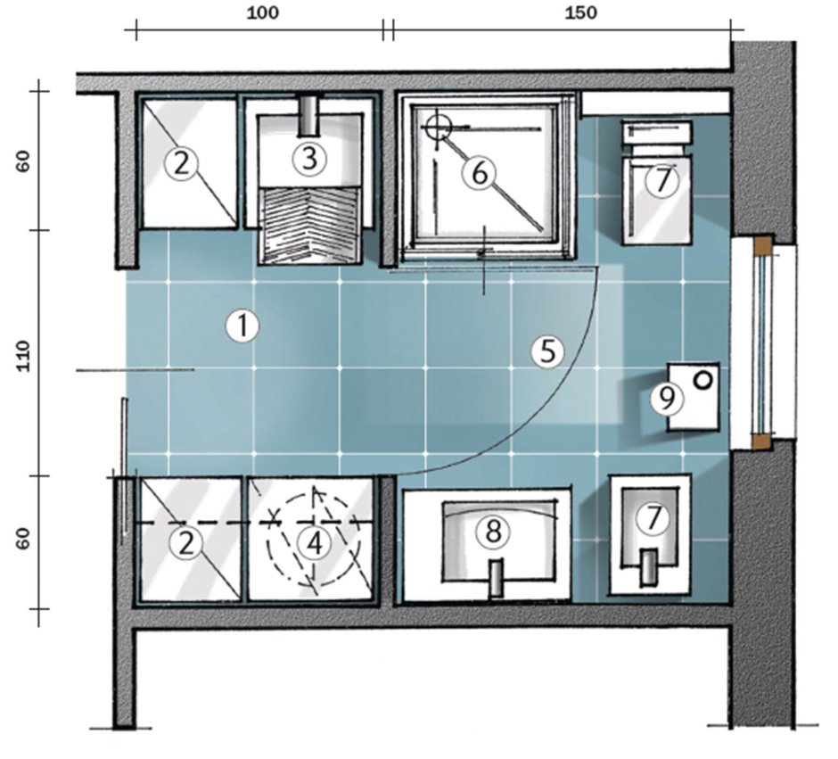 Постирочная в санузле планировка