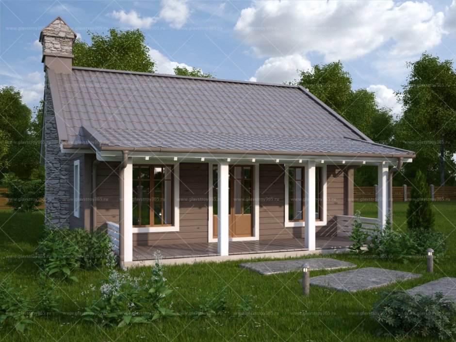 Одноэтажный домик с верандой