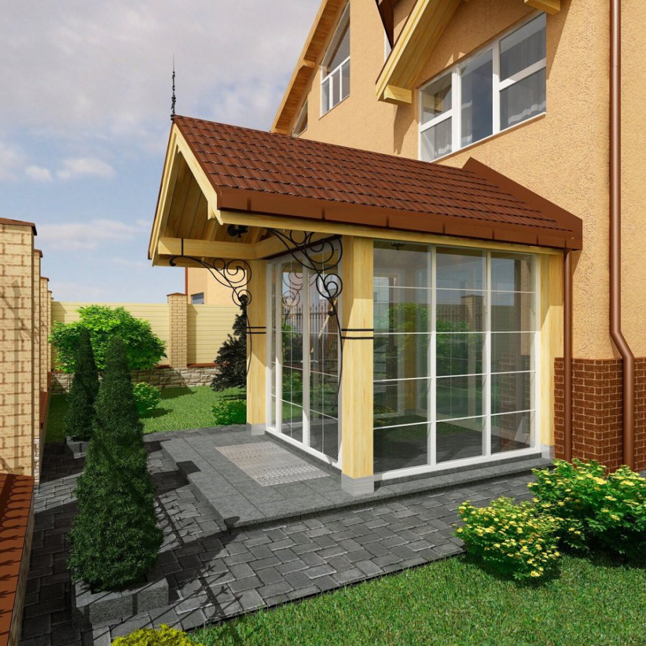 Стеклянная веранда к деревянному дому
