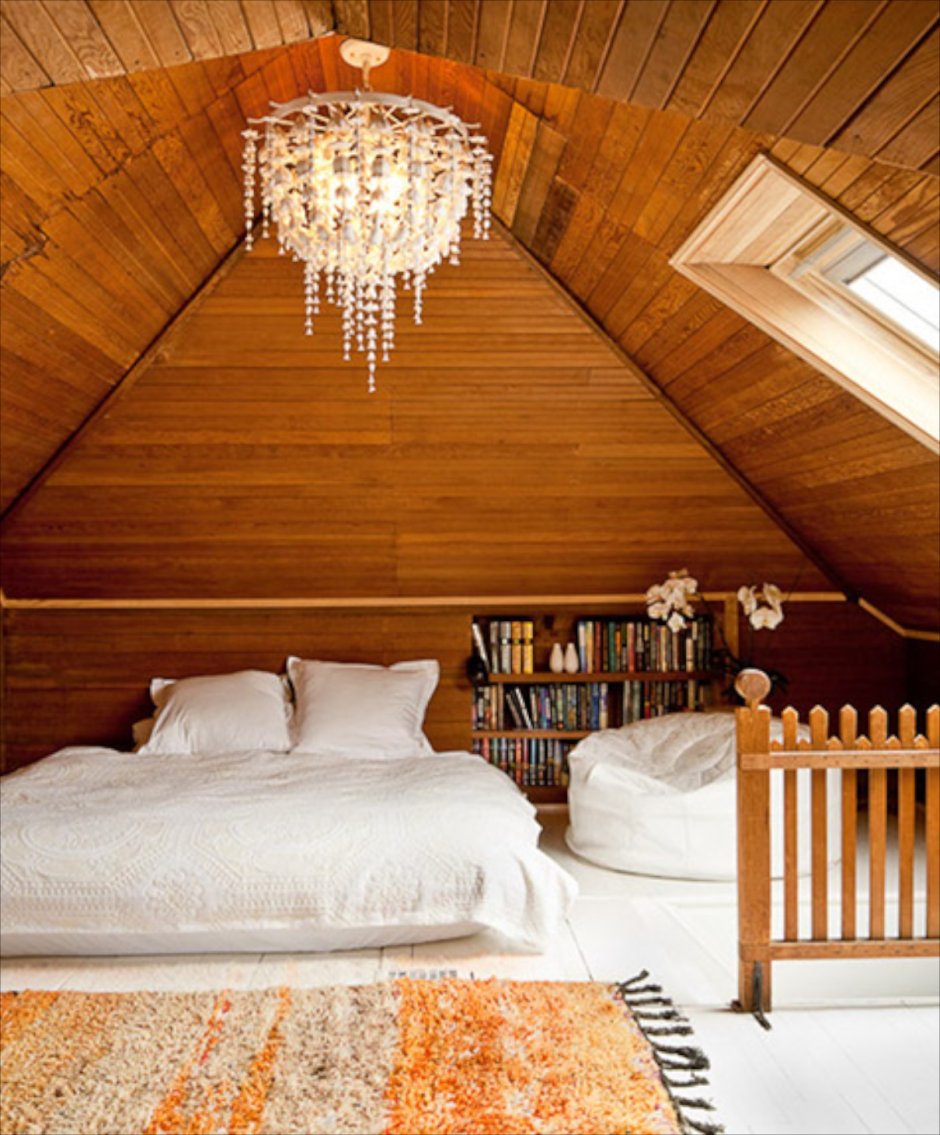 Интерьер мансарды на даче