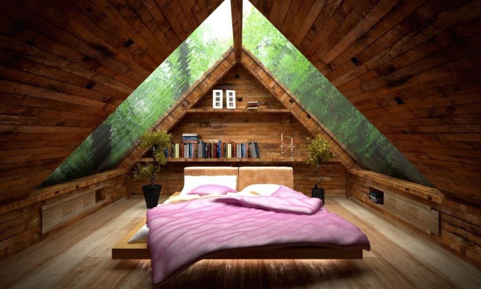 Спальня экостиль на мансарде