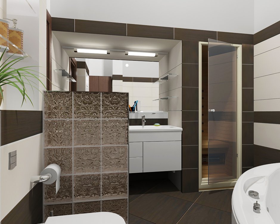 Зонирование ванной комнаты перегородками