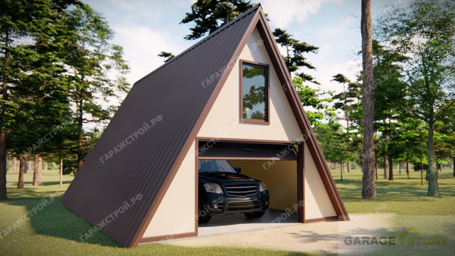Треугольный дом с гаражом