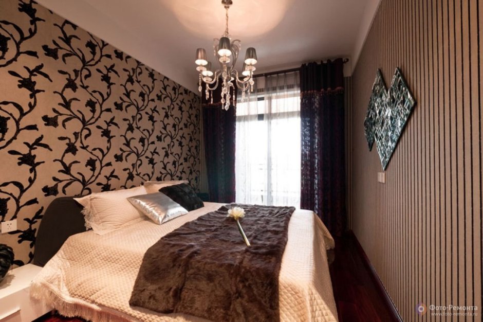 Тёмные обои в спальне
