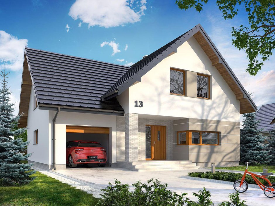 Дом и гараж под одной двускатной крышей