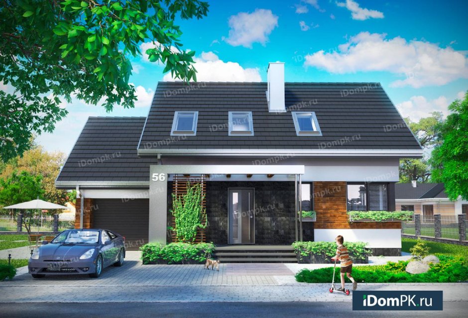 Дом с мансардой и террасой и гаражом 150м2