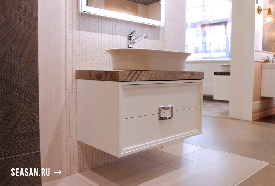 Белая подвесная тумба под столешницу в ванную