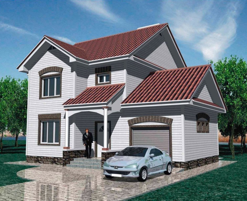 Проект дома z10 с мансардой и гаражом на 2 машины