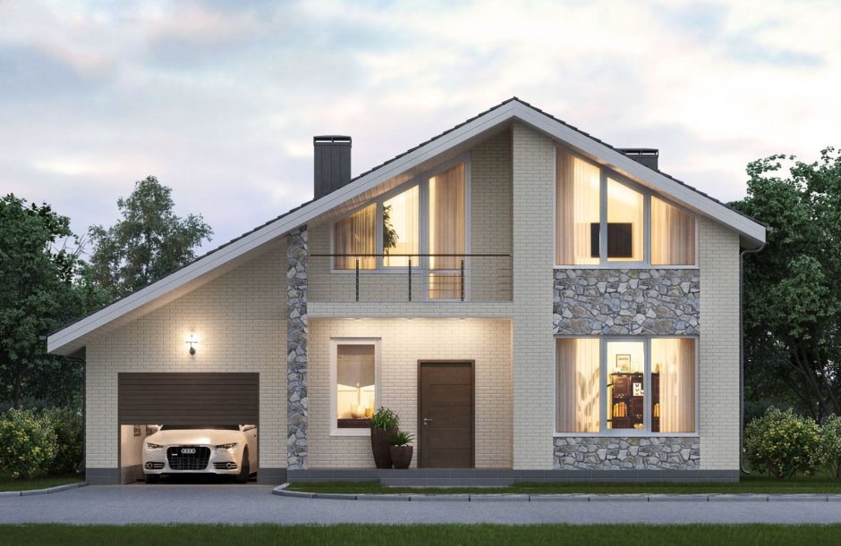 Дом с мансардой и террасой и гаражом 150м2