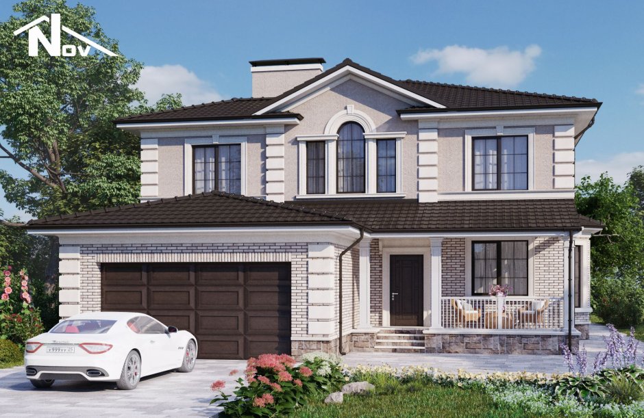 Фасады двухэтажных домов с гаражом