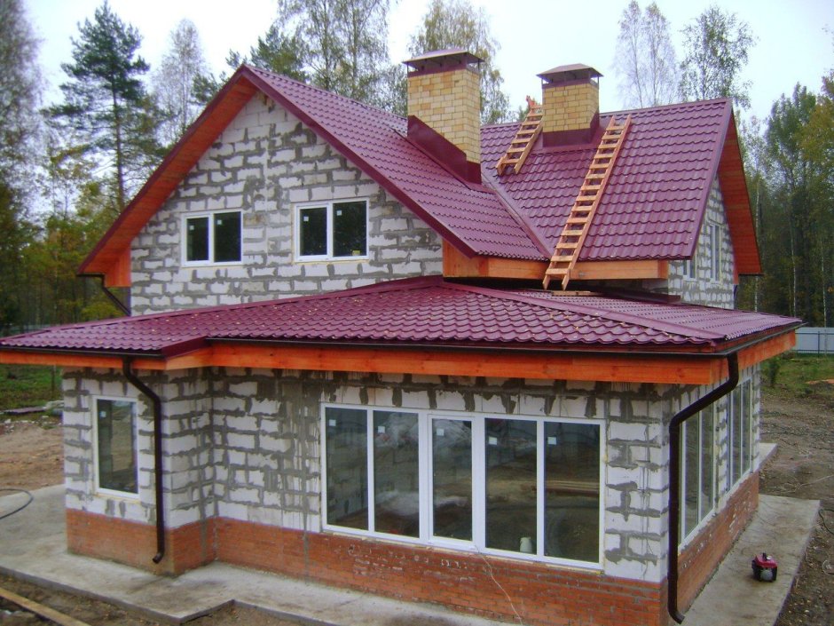 Веранда из газобетона к дому