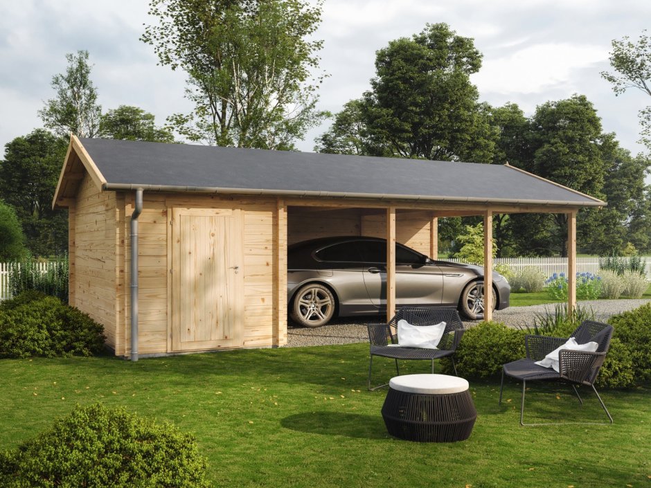 Двухэтажный деревянный гараж