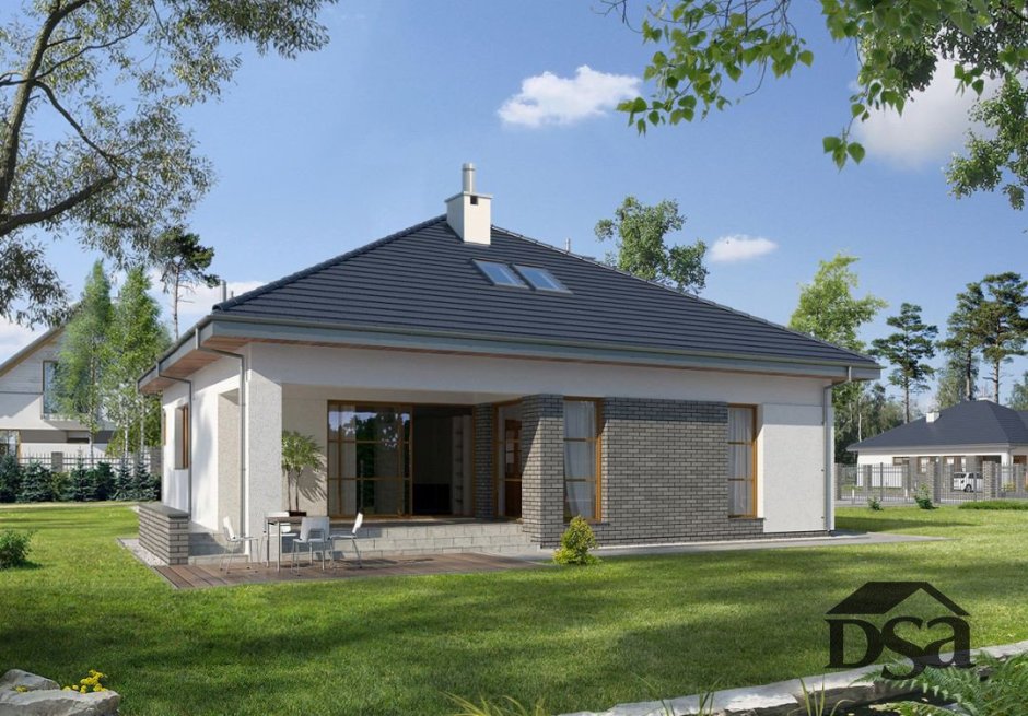 Дом с вальмовой крышей и гаражом