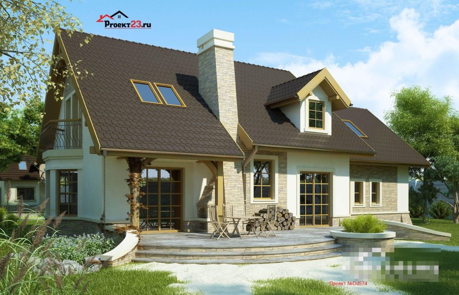 Дом с эркером и террасой мансардный