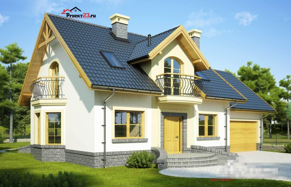 Мансардный дом с балконом и эркером