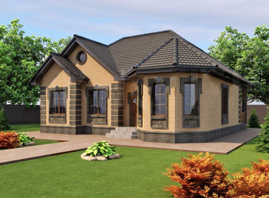 Одноэтажный дом с эркером