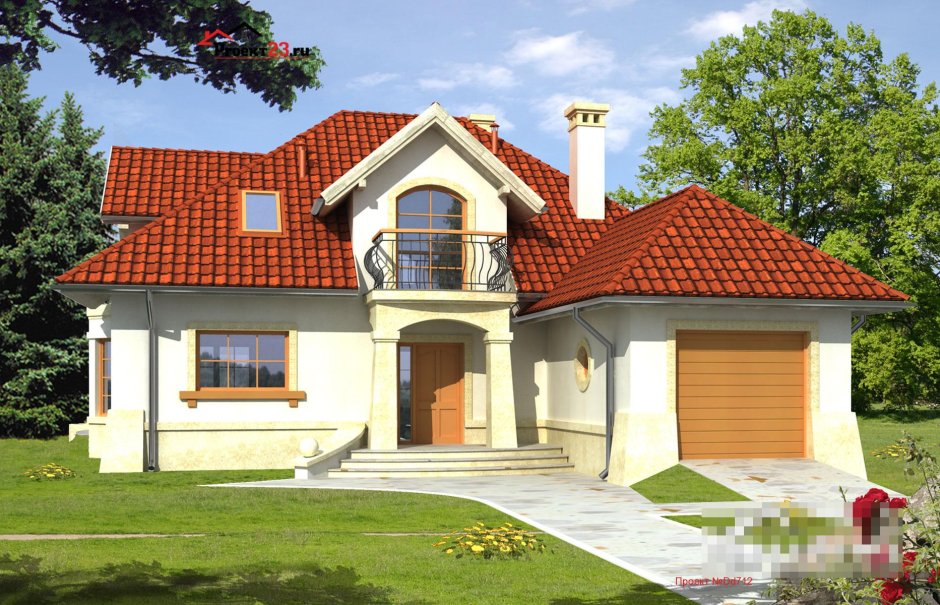 Одноэтажный дом с мансардой и балконом