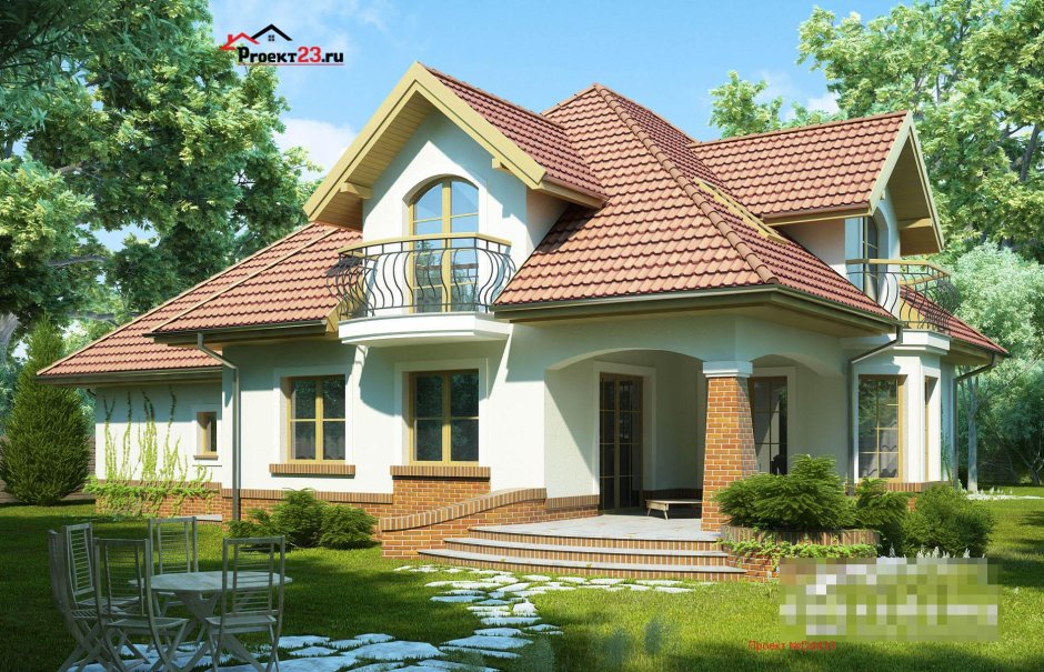 Коттедж с мансардой и эркером