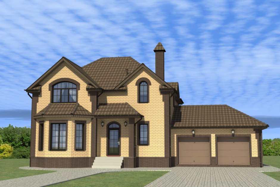 Кирпичный дом с эркером и гаражом