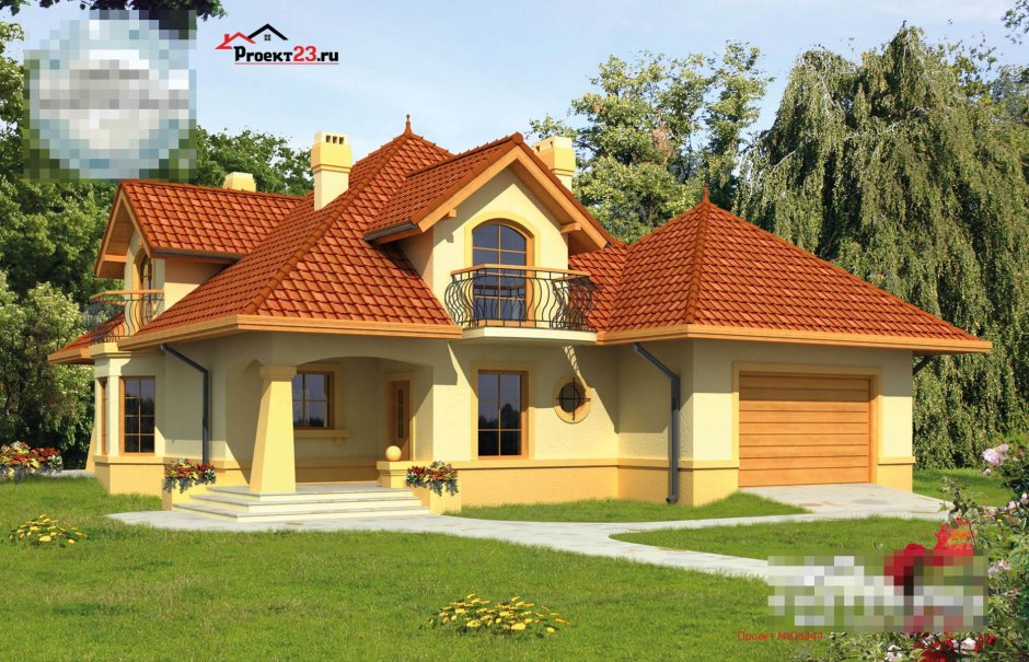 Дом с мансардой эркером и гаражом проекты