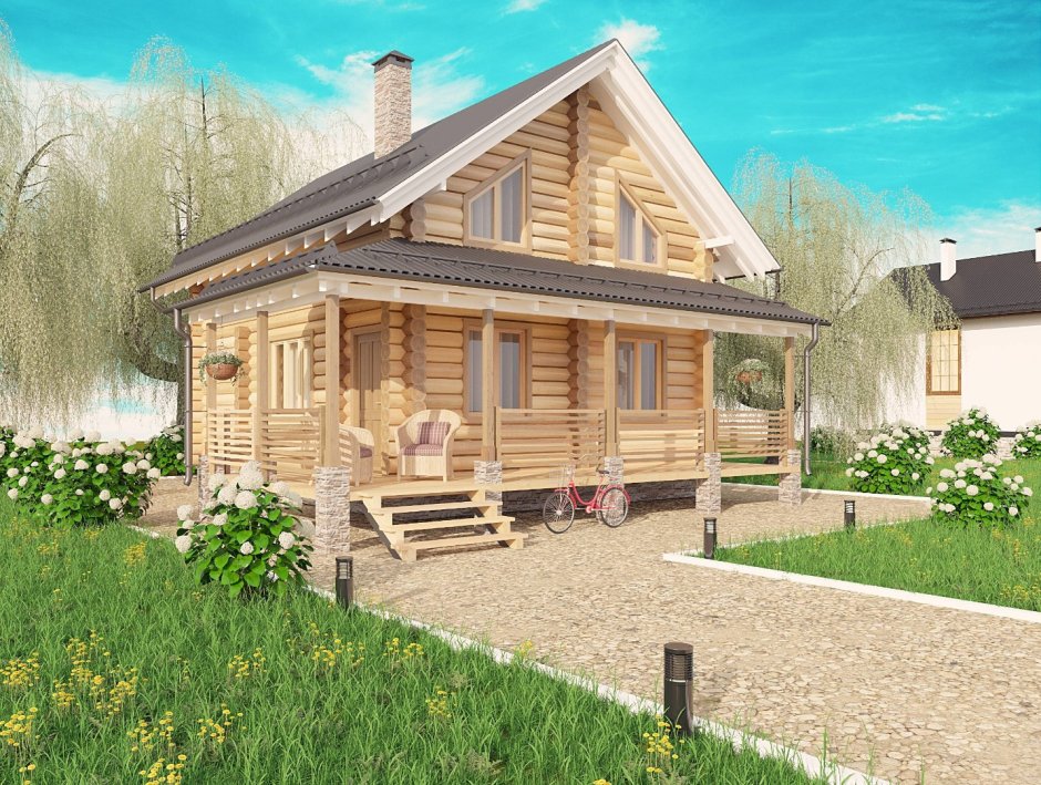 Баня с беседкой под односкатной крышей