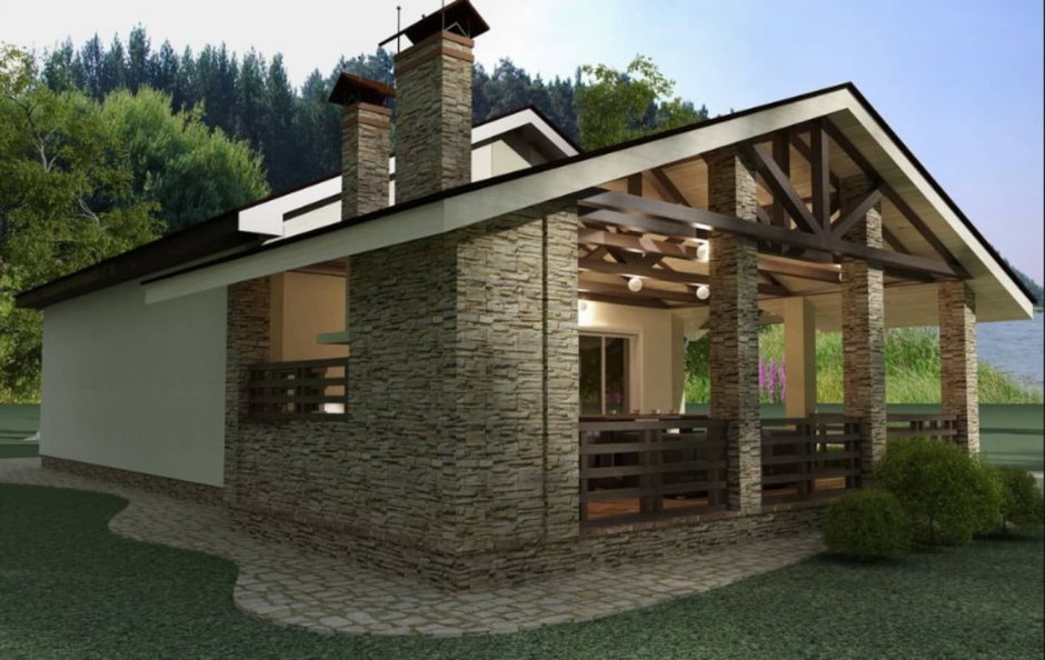 Беседка с четырехскатной крышей и мангалом