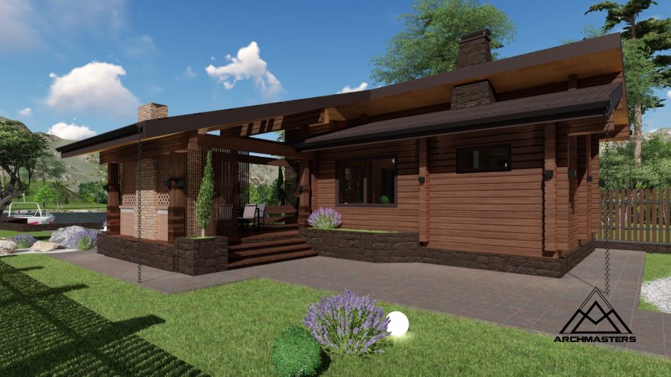 Кирпичная баня с террасой