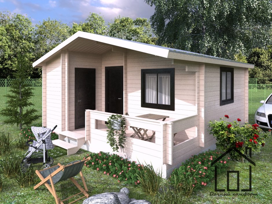 Баня с террасой под одной крышей 6х4м