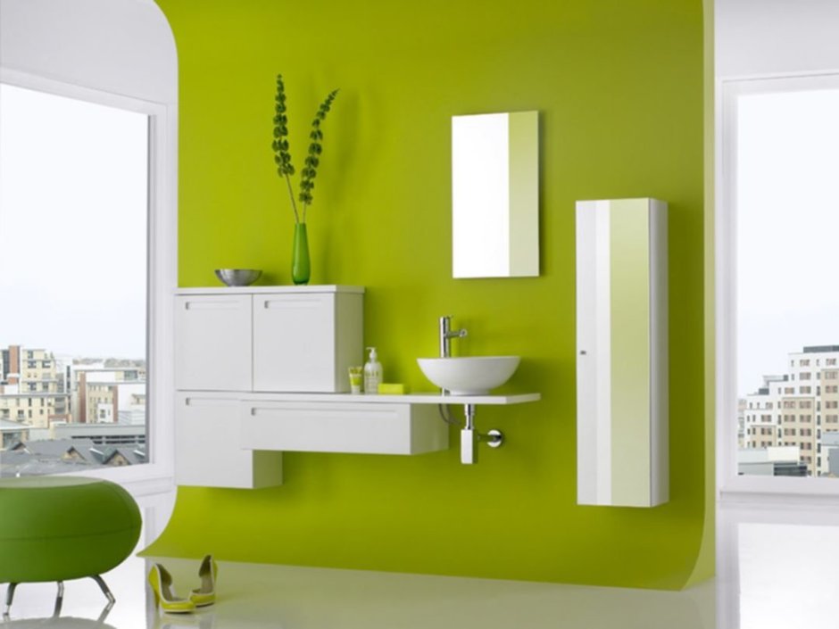 Зеленый цвет в интерьере ванной комнаты